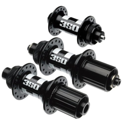 A pair of DT Swiss 350 Center Lock Road bicycle hubs