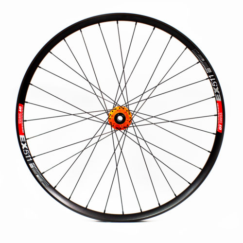A DT Swiss XR-361 front bicycle wheel by Strada