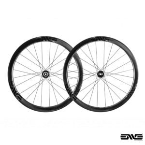A pair of Enve 3.4 AR Disc carbon aero bicycle wheels on Enve Aluminium Hubs