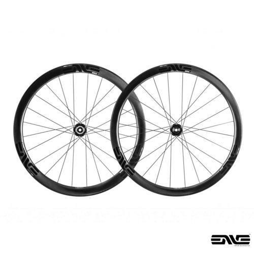 A pair of Enve 3.4 AR Disc carbon aero bicycle wheels on Enve Aluminium Hubs