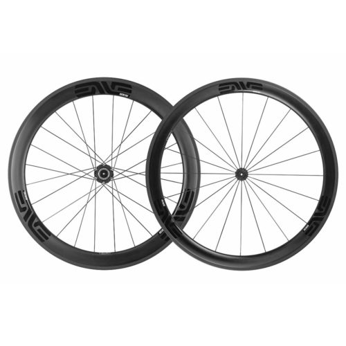 A pair of Enve 4.5 carbon aero bicycle wheels on Enve Carbon Hubs