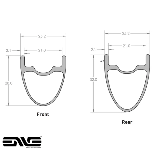 A Cross Section view of a ENVE 2.3 Bicycle wheel rim