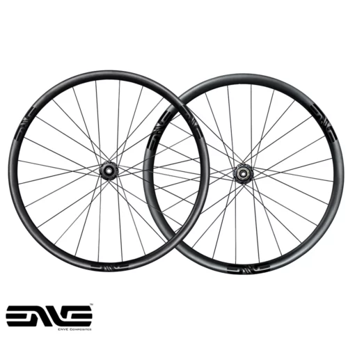 an upright Enve 2.3 Wheelset.