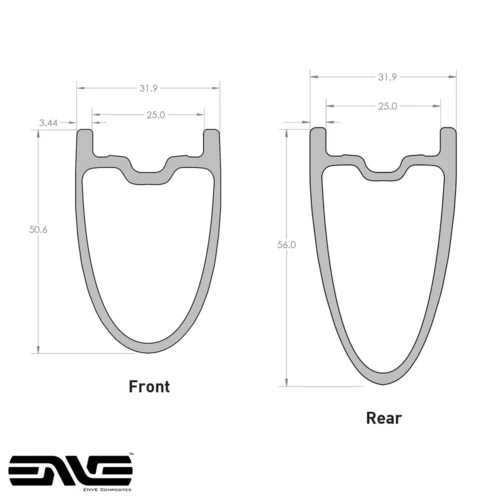 The is a wheel rim cross section view of the ENVE SES 4.5 Bicycle wheel set