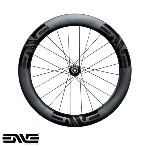 The side profile view of a Rear ENVE 6.7 Bicycle wheel