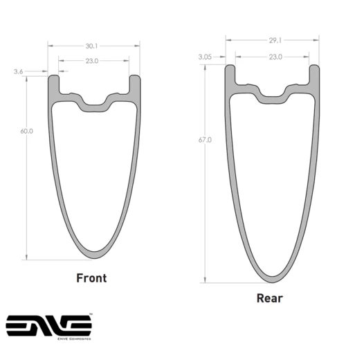 The is a wheel rim cross section view of the ENVE SES 6.7 Bicycle wheel set