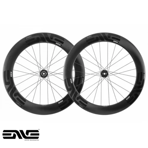 A pair of Enve 7.8 Disc carbon aero bicycle wheels on Chris King R45D Centre Lock Hubs