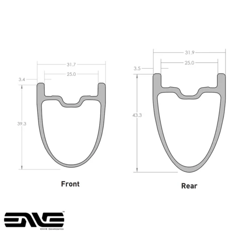 A Cross Section view of a ENVE 3.4 Bicycle wheel rim