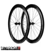 A pair of Strada Carbon 55 Ultra Performance Aero Disc bicycle wheels in Black with black spokes and hubs.