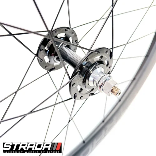 A picture showing a Strada PAD 55 Track Ultra rear wheel hub in black.